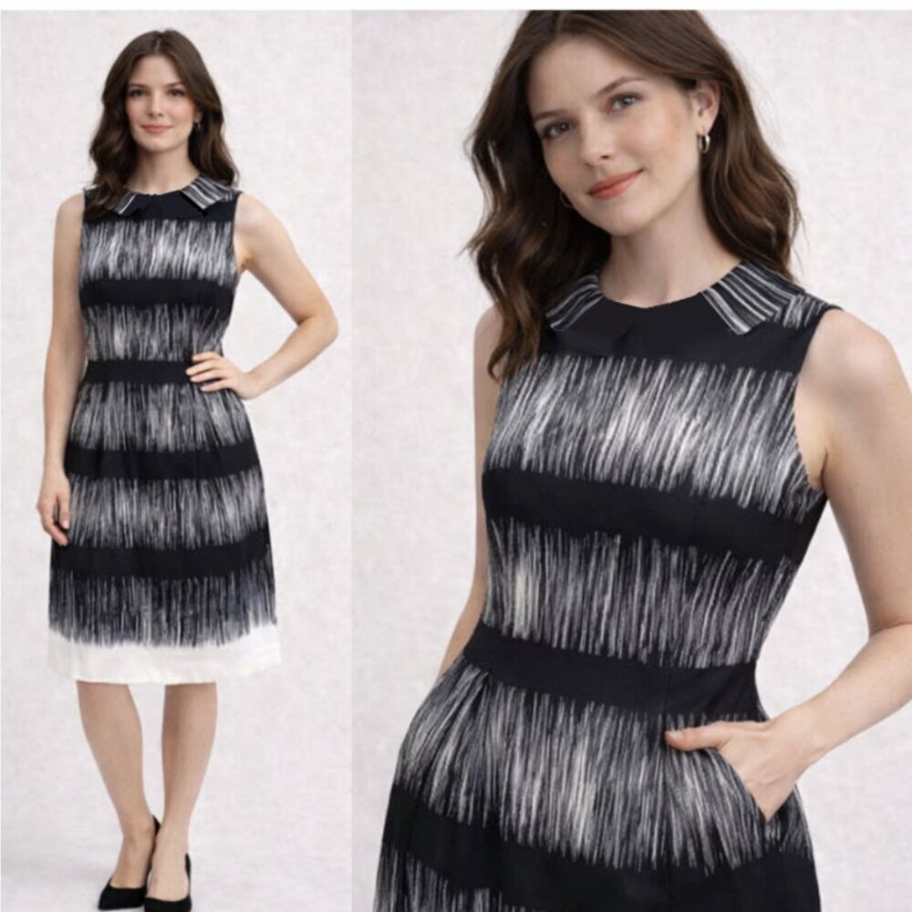 Banana Republic Silk Black White Dress Ruffle Collar Pockets Size 2
